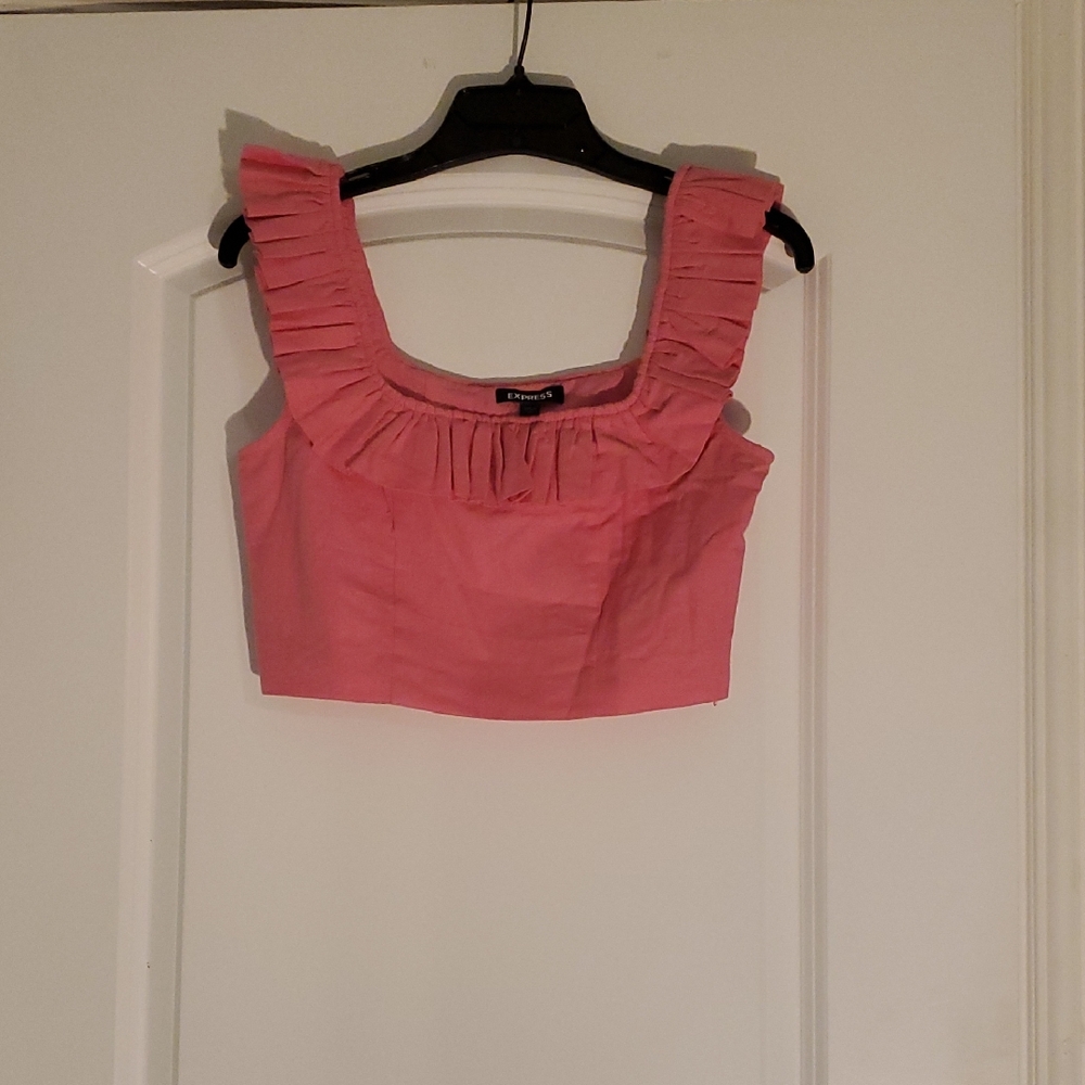 Express Pink Ruffle-Trim Cropped Top